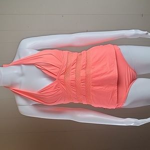 Antonio Melani Zest of the Bunch Neon Coral 2 Piece Halter Tankini Swims…